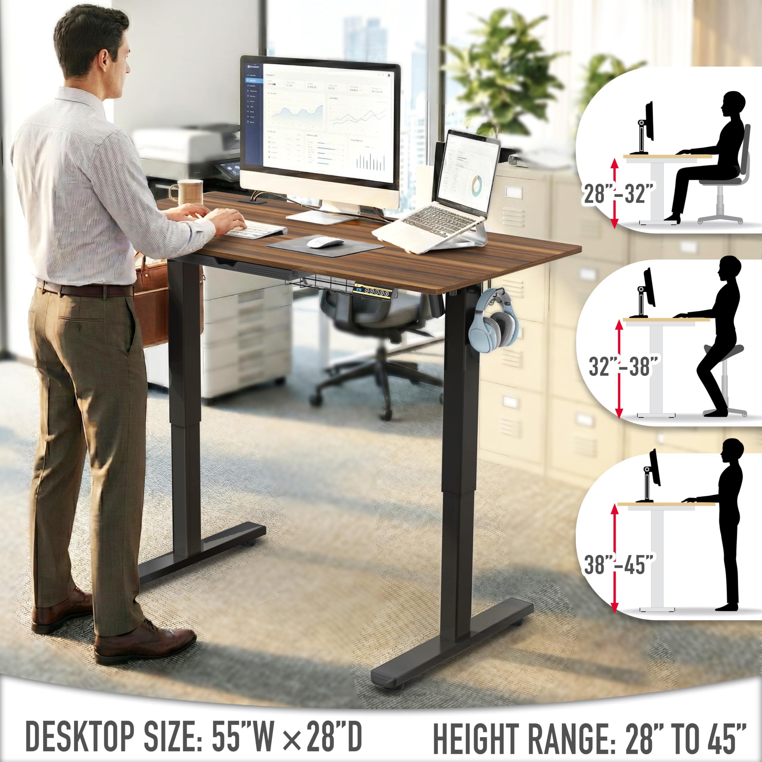 jenoswein スタンディングデスク Amazon.com: SHW 55 x 28 Inches Electric Height Adjustable Standing
